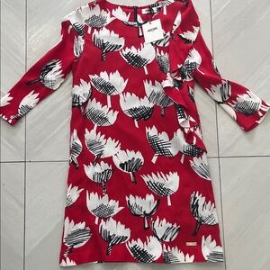 Moschino Red and White Floral Long Sleeve Dress